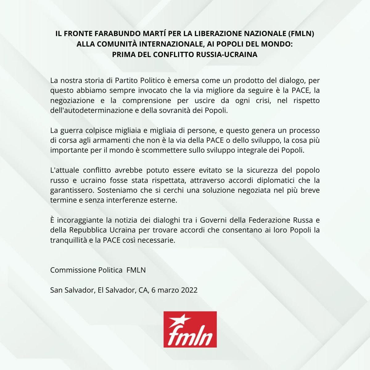 Militancia del FMLN en Italia y Suecia ante el conflicto entre Rusia y Ucrania